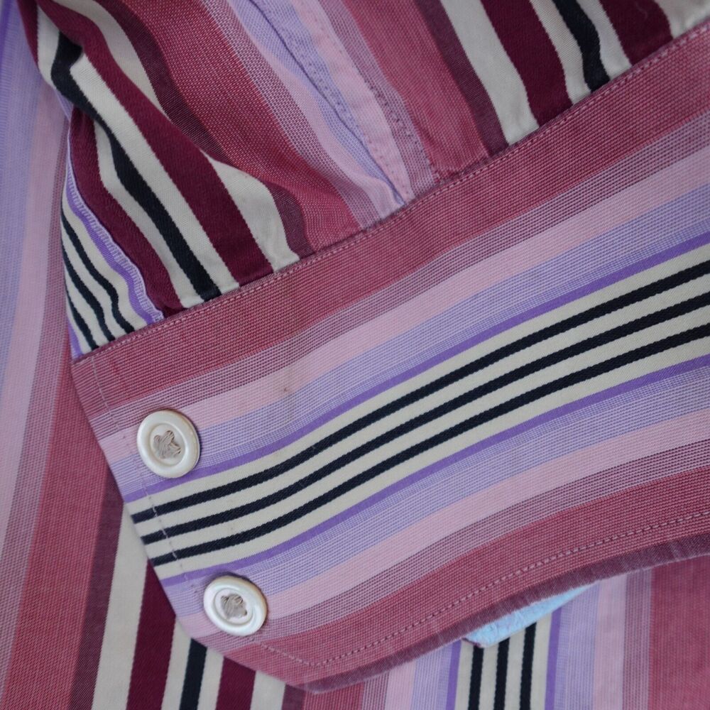 Robert Graham Shirt Men's XL Multicolor Striped Button Up Floral Flip Cuff - Picture 9 of 14